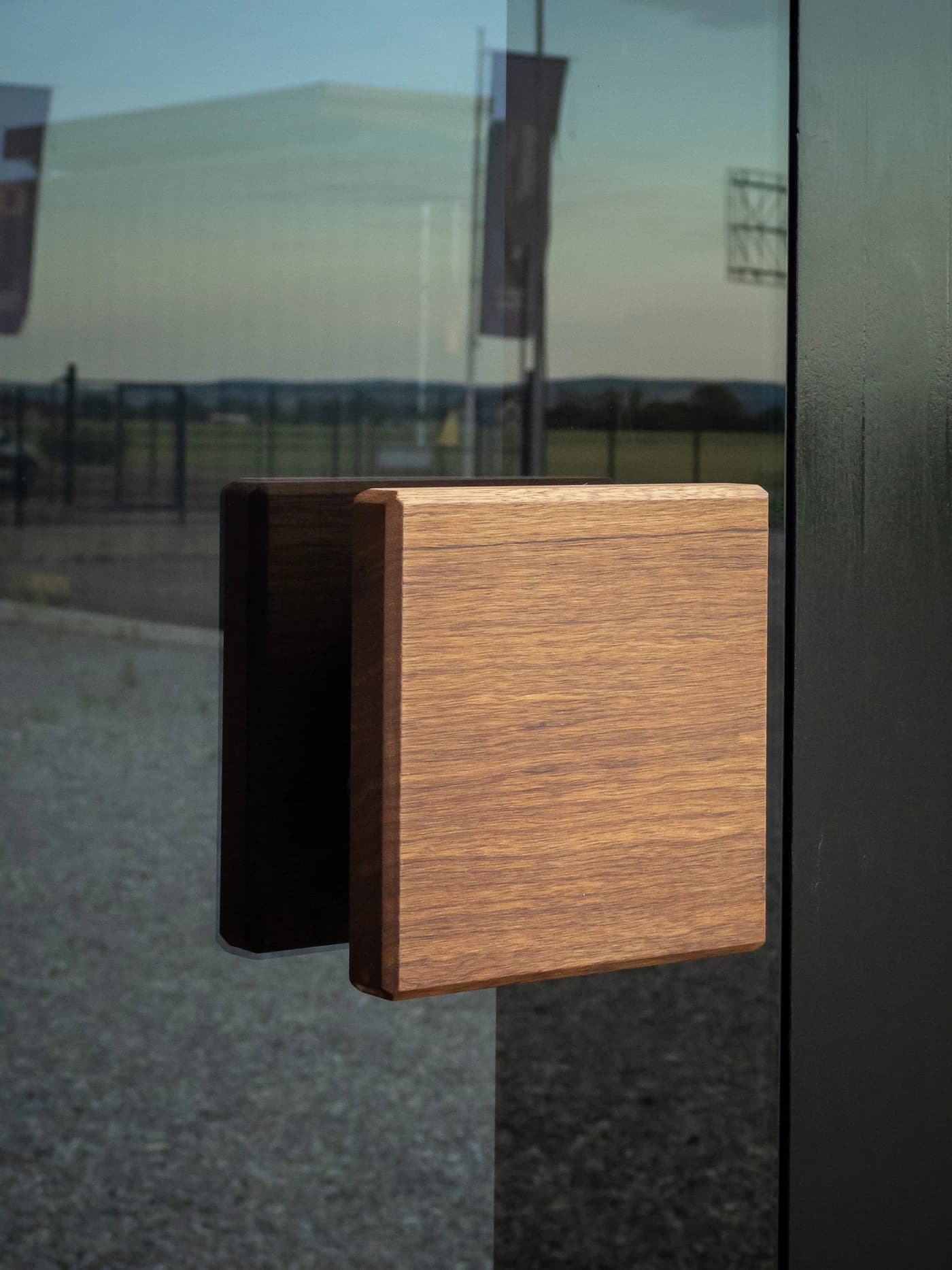 Timber handle fitted to the sauna glass door