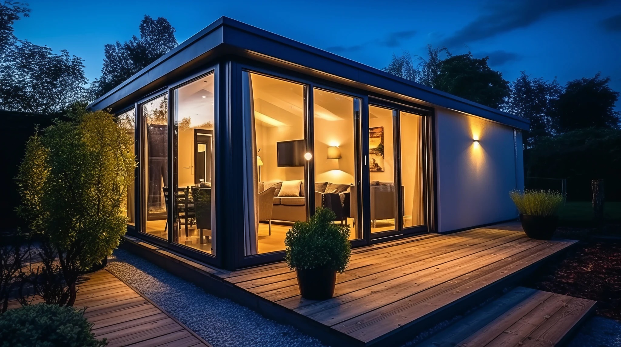 Contemporary garden room in a landscaped outdoor space