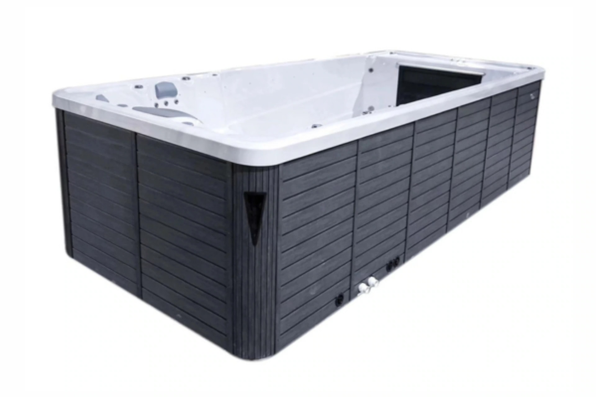 Hydro Pontus swim spa with white acrylic shell and grey cabinet